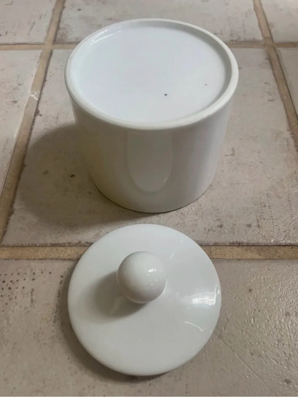 Minimalist White Ceramic Sugar Bowl or Salt Cellar with Knob Lid